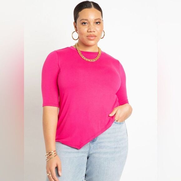 ELOQUII Asymmetrical Hem Elbow Sleeve Tee Pink Size 14/16 - Picture 1 of 8